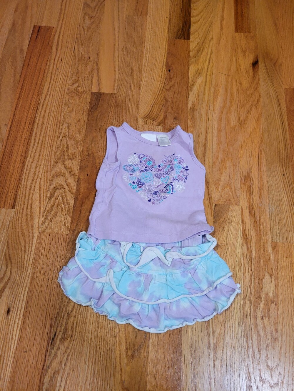 Children's Place Toddler Girl Lavender Heart Tank & Ruffled Skort Set- 12 Months